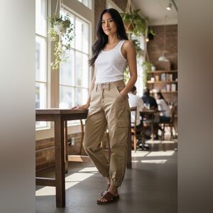 NWT True Religion Women's Beige Cargo Baggy Jogger Pants